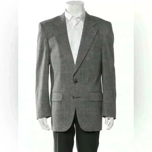 Burberrys Vintage Virgin Wool Blazer Green Plaid Print 2 Button Closure Sz XXL